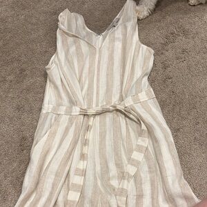 LOFT Beige and White Striped Jumpsuit